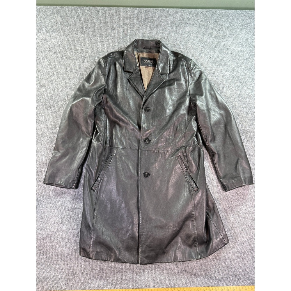 Vintage Wilsons Leather Pelle Studio Car Coat Mens 2XL Black Button Front Mid